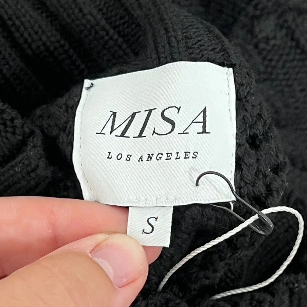 Misa Los Angeles Womens Sweater Small Black Crochet NWT $470 Knit Solid Mock - Picture 5 of 9